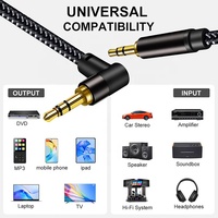Kabel Audio Stereo Aux 3.5mm Berlapis Emas, Sudut Kanan, Male-Male, Pelindung PVC Kepang, Kualitas HIFI untuk Ponsel dan Komputer