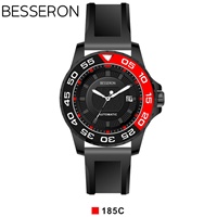 Montre de sport Besseron Bioceramics avec boîtier en acier inoxydable, lunette en acier inoxydable, mouvement automatique MiYOTA, bracelet en caoutchouc résistant à l'eau, fabriquée en usine