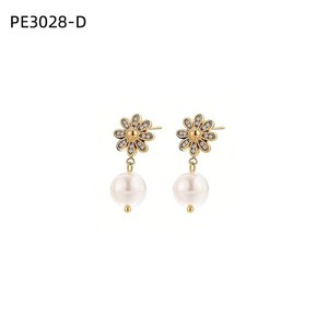 Pendientes Amy Amy con forma de flor, plata 925, perla sintética blanca, redondos, clásicos, joyería de uso diario para mujer PE3028 - Product Image 3
