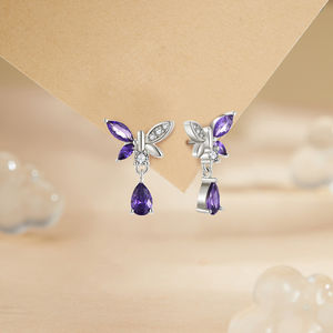 Ensemble de bijoux en argent sterling avec papillon, plaqué rhodium, améthyste violette, zircone cubique, argent 925, comme les ensembles de bijoux de créateurs originaux - Product Image 4
