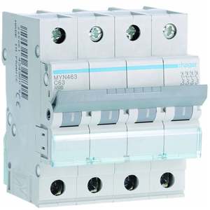 Interruptor automático en miniatura Hager MYN463 personalizable 4500A 4P curva C 63A 4M - Product Image 1