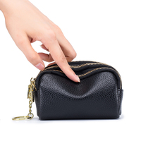 Dompet koin tiga ritsleting wanita kulit sapi Full Grain asli untuk wanita dompet tempat kartu kecil warna-warni dengan gantungan kunci