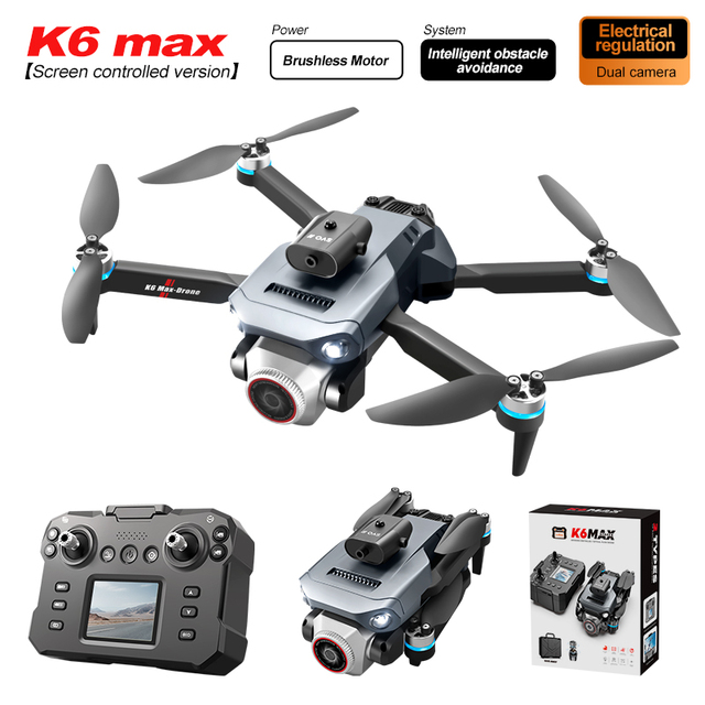 K6 MAX Screen-Controlled Drone 4K Dual Camera 4.0-Inch Remote GPS+Optical Flow+Altitude Hold Brushless RC Quadcopter Adults