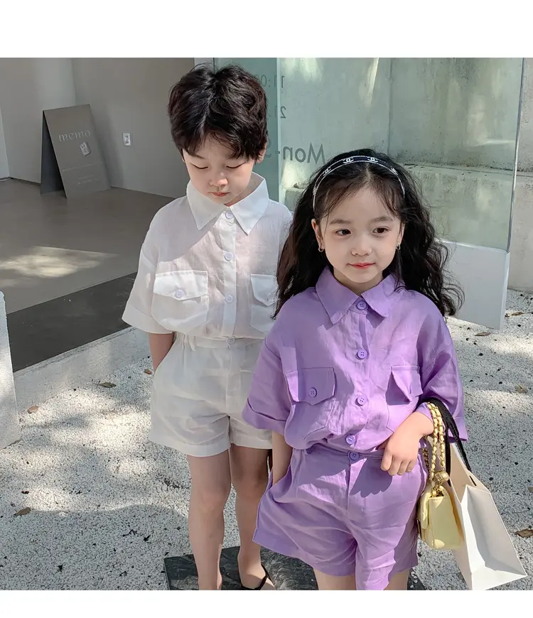 Летняя однотонная блузка с шортами для маленьких девочек и мальчиков, клетчатый комплект из 2 предметов, 4191A60660525, 2022