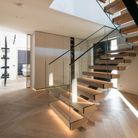 Escalier minimaliste mono-échelle en métal noir avec balustrade en verre pour la maison