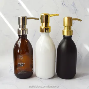 Custom Hand Glass Soap Dispenser Bathroom Kitchen Use Amber Soap Dispenser Bottles With Golden Pump