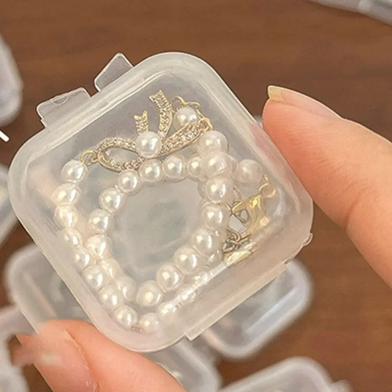 صناديق تخزين مجوهرات صغيرة شفافة بلاستيكية صناديق لخواتم أساور قلائد منظم حقائب محمولة مربعة صغيرة للحمل