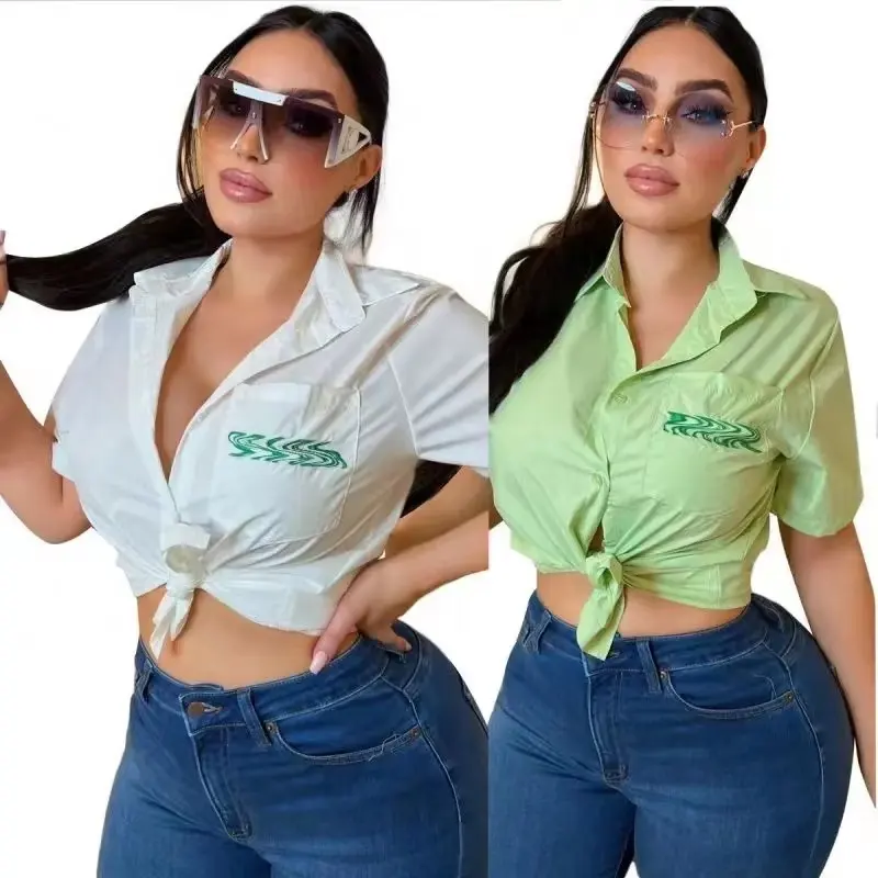 J2707 Summer Luxury Shirts For Women Solid Color Short Sleeve Branded Shirt Simple Casual Designer Shirts