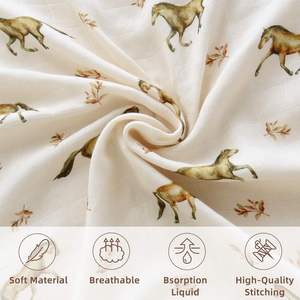 100% coton mousseline 2 couches couverture douce respirante Durable lumière Beige marron cheval impression toutes saisons enfants couverture - Product Image 6