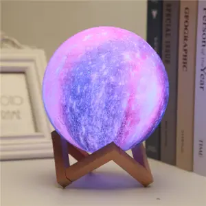 MMCK Stand 3D Printing Moon Lamp 3 Color LED Dimmable with Touch Remote Control Control USB Charging Light