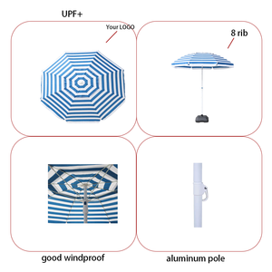 Sombrilla de Playa con Rayas, Muebles de Exterior Comerciales, Diseño 2025 con Madera Azul y Blanca, Aluminio Clásico para <span class=keywords><strong>Patio</strong></span>, Hotel, Jardín - Product Image 3