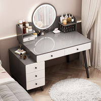Table de toilette moderne nordique en MDF extensible pour femme avec miroir de maquillage sur pied à LED et tiroirs de rangement pour appartement et chambre