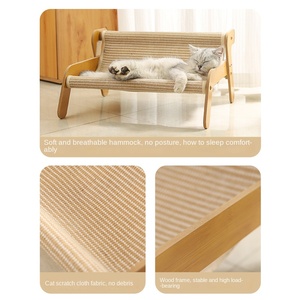 Rascador de árbol y Cama de Gato ecológico de lujo moderno con materiales de madera y lino Marco de escalada y nido de ventana - Product Image 5