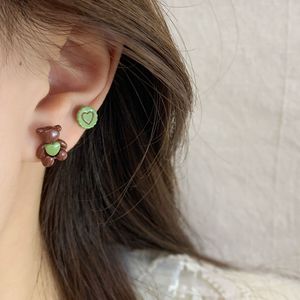 Ensemble de boucles d'oreilles pour filles, motif dessin animé <span class=keywords><strong>vert</strong></span>, collection automne-hiver, avec aiguille en argent, mignonnes et polyvalentes, pour étudiantes, style frais. - Product Image 3