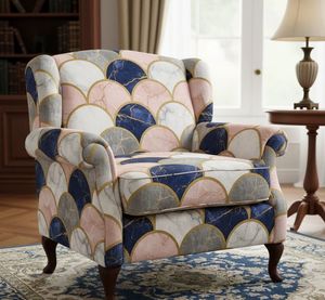 Tissu d'ameublement imprimé demi-cercle géométrique de designer au mètre – Matériau de revêtement moderne de luxe pour canapé et accents décoratifs - Product Image 1