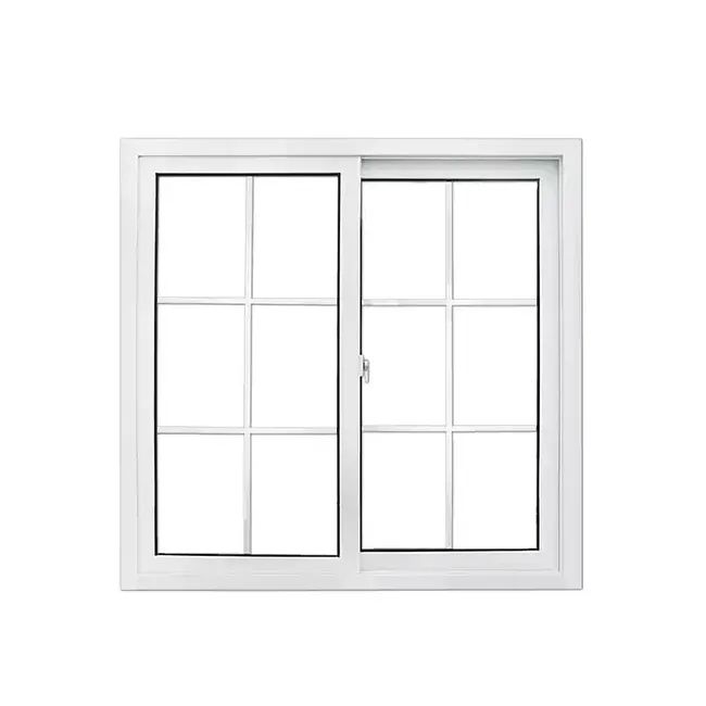 Ventana corredera de PVC de alta calidad, diseño de rejilla de ventana deslizante, doble cristal endurecido, para construcción