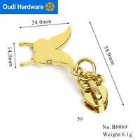 Tirant de fermeture éclair en métal personnalisé avec logo, design mode, décoration animale papillon, pour sac à main femme