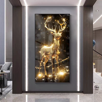 Nouvelle Décoration Murale LED de Luxe Scintillante Cerf Doré, Peinture Acrylique Animale, Décoration Intérieure pour Salon, Taille Personnalisée