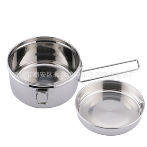 304 Stainless Steel <b>Round</b> Bento <b>Box</b> Thickened Double Layer With Lid For Student Lunch And Staff Canteen Portable - Product Image 5