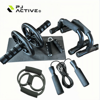 PINJIAN Kit de Entrenamiento para Gimnasio en Casa, Entrenador Muscular, Rueda Abdominal, Juego de Rodillos con Cuerda para Saltar y Agarraderas