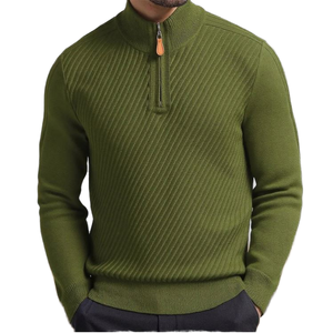 Men's Half-Zip Pullover Knitted Long Sleeve Sweater Solid Color High Quality Breathable Casual Winter Wear Custom - Product Image 1
