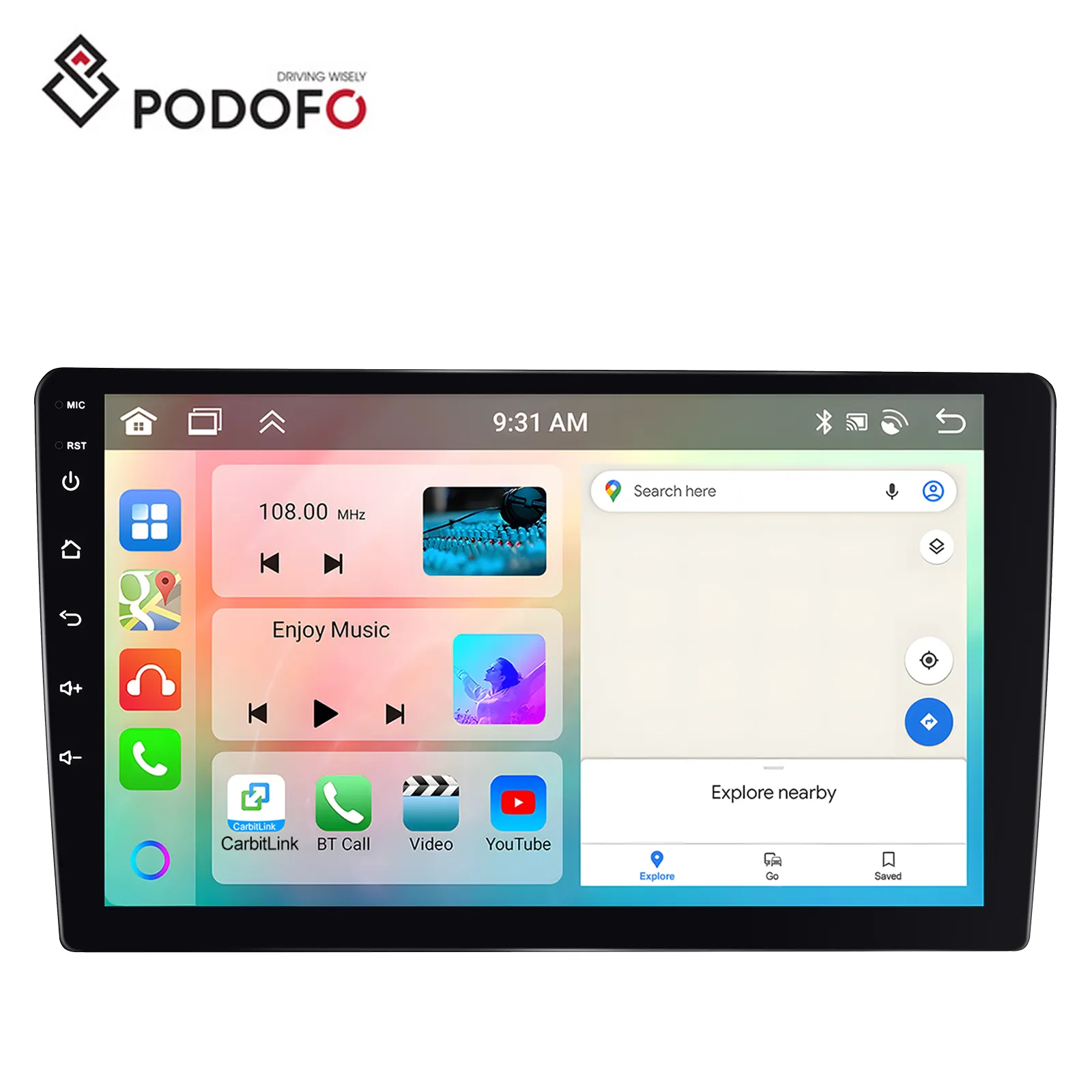Podofo Android 13 2 64/4 64G 10.1 ''4 4Core Double Din Autoradio Drahtloses Carplay Wifi GPS BT FM RDS IPS Touchscreen Autoradio