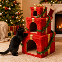 Boîte cadeau de Noël OEM personnalisée, arbre à chat 3 niveaux en peluche avec griffoir en sisal, pour plusieurs chats, 110 cm, maison de chat pour les fêtes