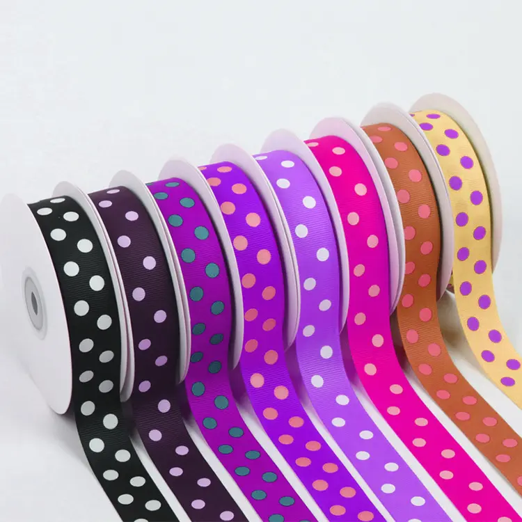 Ribbons Printed Stripe Hot Pink And Black Polka Dot Wholesale Grosgrain Ribbon By The Roll