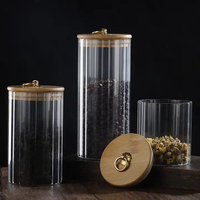 Vente chaude Cuisine Stockage Bocaux En Verre Ensemble Verre Conteneur De Stockage Des Aliments Bocaux Ensemble avec Bambou En Bois Couvercles pour Le Stockage