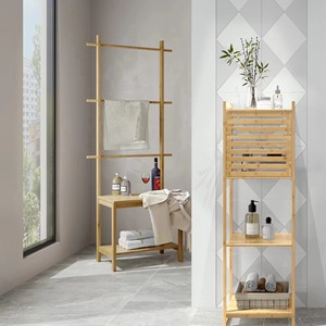 Bamboo <strong>Bathroom</strong> Shelf <strong>Storage</strong> Rack Chair <strong>Seat</strong> with Towel Holders Free Standing Space Saving Rack - Product Image 3