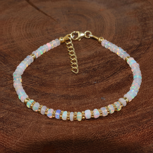 สร้อยข้อมือลูกปัดโอปอลเอธิโอเปียสีขาวธรรมชาติของผู้หญิงพลอยโอปอล octobirthstone ขัดเงา rondelle อัญมณีหลวมเครื่องประดับ - Product Image 1