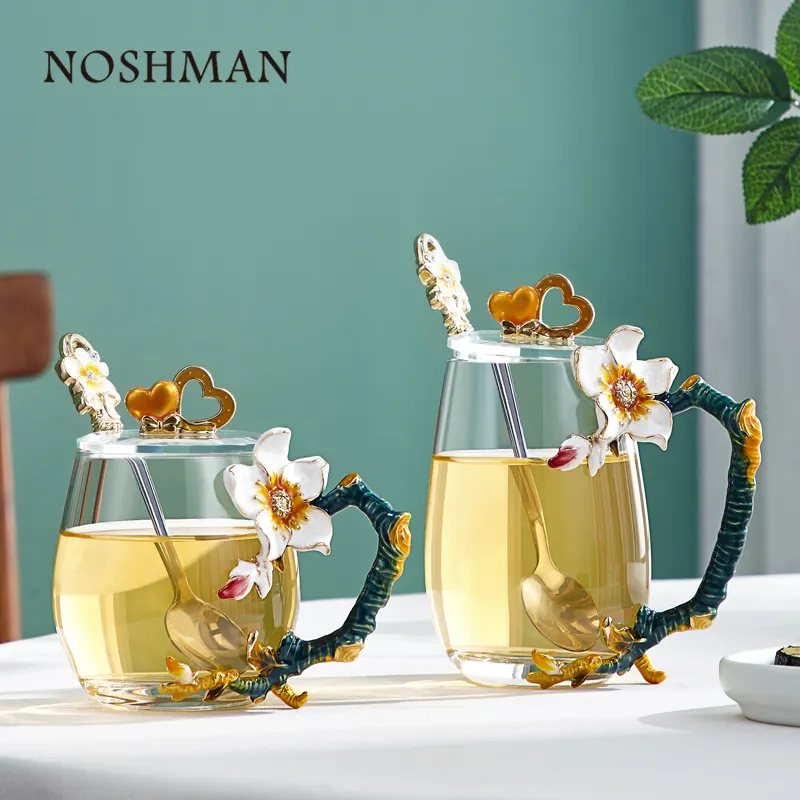 Noshman creative enamel color crystal glass water cup girls office ladies niche high-value cups