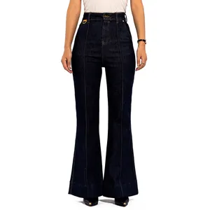 Factory Wholesale 12.5 OZ Denim Fabrics Black Stretch High Waist Bell Bottom Jean for Women High Quality Wide Leg Flare Pants