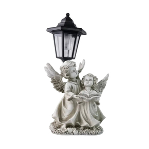 Vendita calda a energia solare angelo bambini lettura scultura in resina con lampione Vintage, per giardino esterno giardino giardino arredamento - Product Image 2