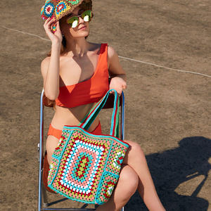 Bolso de mano de ganchillo hecho a mano de gran capacidad, bolso de hombro tejido a mano, nuevo estilo transfronterizo, patrón de abuela, doble ASA abierta - Product Image 3