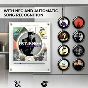 Aimant de réfrigérateur personnalisé <span class=keywords><strong>Justin</strong></span> Bieber NFC avec lecteur CD, chansons DIY, 9 disques vinyles, cadeau pour fans de Coachella, décoration, veilleuse rotative - Product Image 1