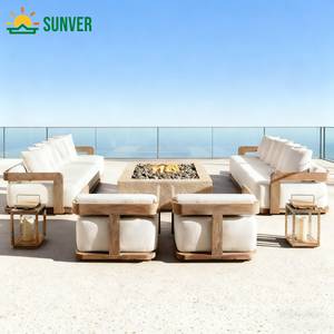 أثاث خارجي من خشب الساج، أثاث فندقي فاخر للخارج، أريكة وحدات مع وسائد، أثاث استرخاء خارجي، طقم أريكة للفناء - Product Image 1
