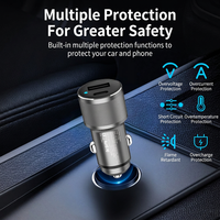 Chargeur de voiture rapide QC3.0/QC2.0 PD 60W en alliage d'aluminium avec câble rétractable Type-C pour téléphones mobiles et appareils intelligents