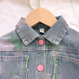 Girls Spring and Autumn New Children's Clothing Girls Cute Floral Denim Straight Pants Two-piece <b>Set</b> - Product Image 5