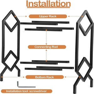 Cross Border Wrought Iron Double Layer <b>CD</b> Rack Industrial Design Freestanding Metal Revolving Bookshelf Magazine Holder Black - Product Image 2