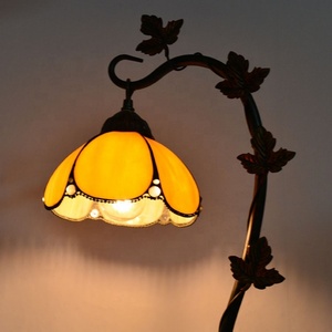LongHuiJing Tiffany-Style 1-<b>Light</b> Multicoloured Stained Glass Table Lamp with Cone Shade Grape Leaf Design AC Powered - Product Image 2