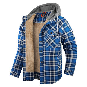 Wholesale Plaid Quilted <strong>Lined</strong> Winter Coats Thick Hoodie Outwear Men <strong>Fleece</strong> <strong>Shirts</strong> Outdoor Coat Jacket - Product Image 5