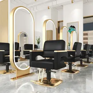 Luxe Kappers Cosmetische Zwarte En Gouden Haarstyling Schoonheidssalon Stoel Meubels