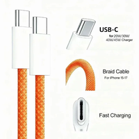 Chargeur rapide 60W PD pour iPhone 17 Pro Max, câble tressé en nylon orange USB-C vers Type-C pour iPhone 16 15 Plus, charge rapide