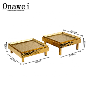 Onawei nhà hàng tự chọn trang trí búa 2 tầng vuông bạc vàng phục vụ hiển thị thực phẩm đứng bên thực phẩm phục vụ đặt khay - Product Image 2