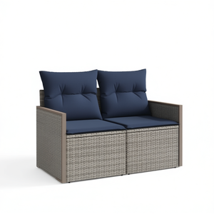 Canapé de patio en polyrotin gris 2 places avec coussins, mobilier d'extérieur durable - Product Image 1