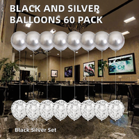 Ballons d'Halloween en latex noir et argent, 60 paquets, 12 pouces