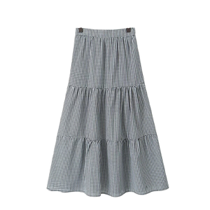 Falda de mujer estilo A con volantes escalonados, a cuadros gingham, cintura regular, de algodón transpirable, estilo Prairie Chic, largo hasta el tobillo - Product Image 1