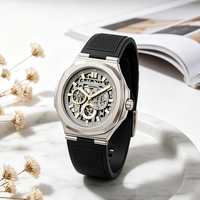 Montre automatique mécanique de style professionnel, étanche, avec cadran confortable, bracelet en cuir, aiguilles lumineuses, pour les trajets quotidiens, montre décontractée