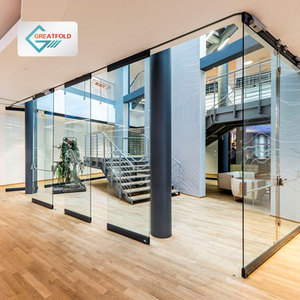 Puerta Plegable de Vidrio Corrediza de Aluminio sin Marco con Vidrio Simple, Operable para Sala de Reuniones de Oficina, para Hospital, Escuela - Product Image 2